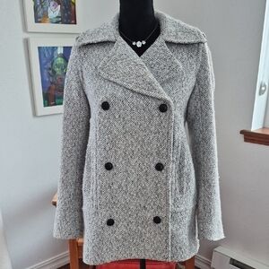 ABERCROMBIE & FITCH Herringbone Pea Coat White Back Small